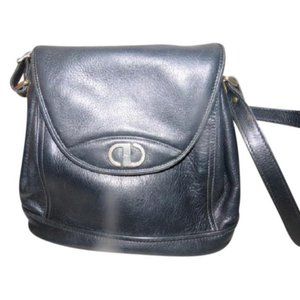 Vintage Christian Dior Navy Blue Leather Accordion Bottom Shoulder Bag